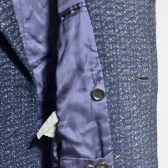 Navy Wool-Blend Double-Breasted Overcoat - Picture 7 of 9